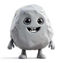 Cartoon pet-rock with a smiling face on a white background
