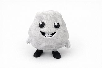 3d printed pet-rock toy with a happy expression on a white background